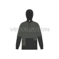 Mens panelled hoodie flat sketch, front view