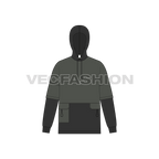 Mens panelled hoodie flat sketch, front view