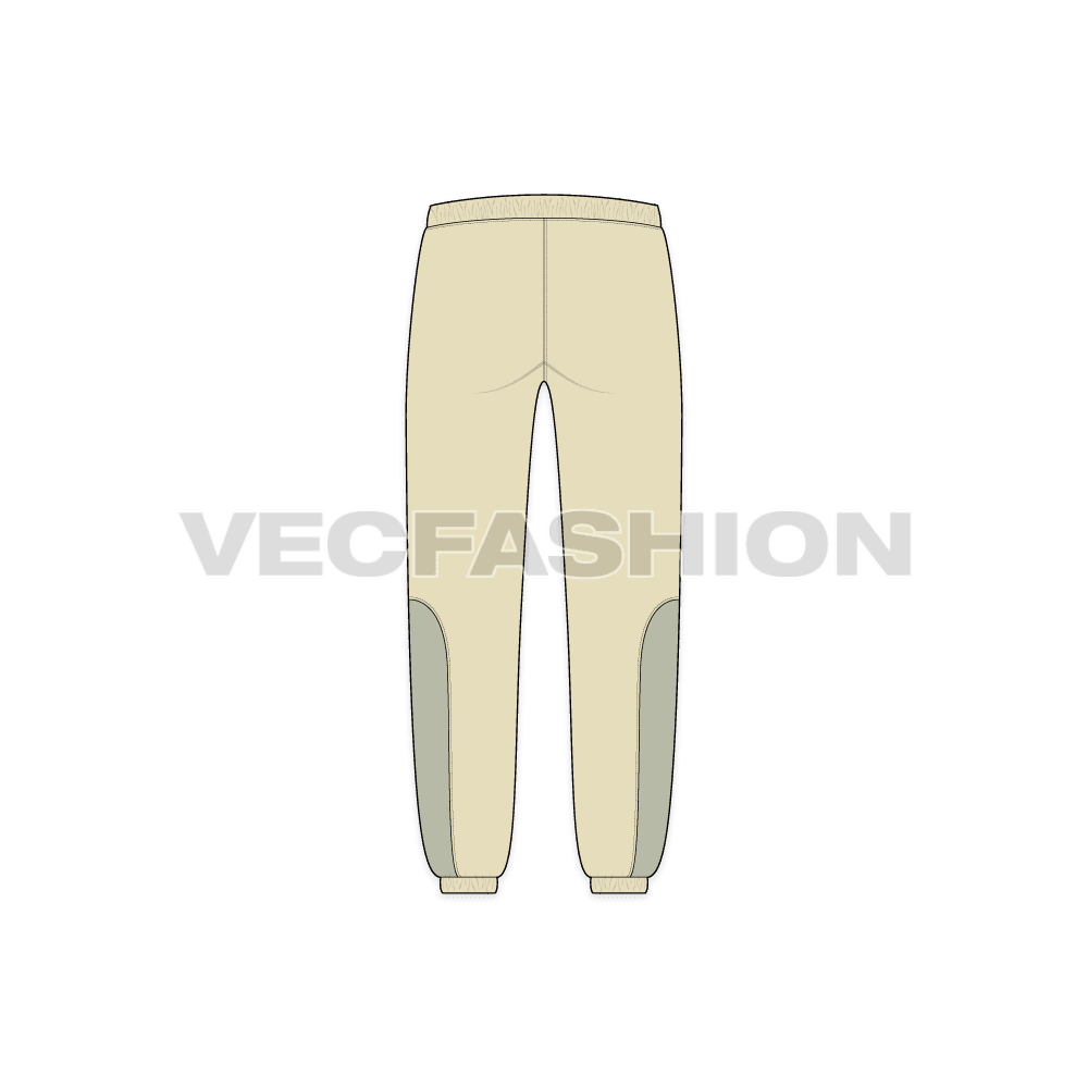 Mens panelled linen pants flat sketch, back view