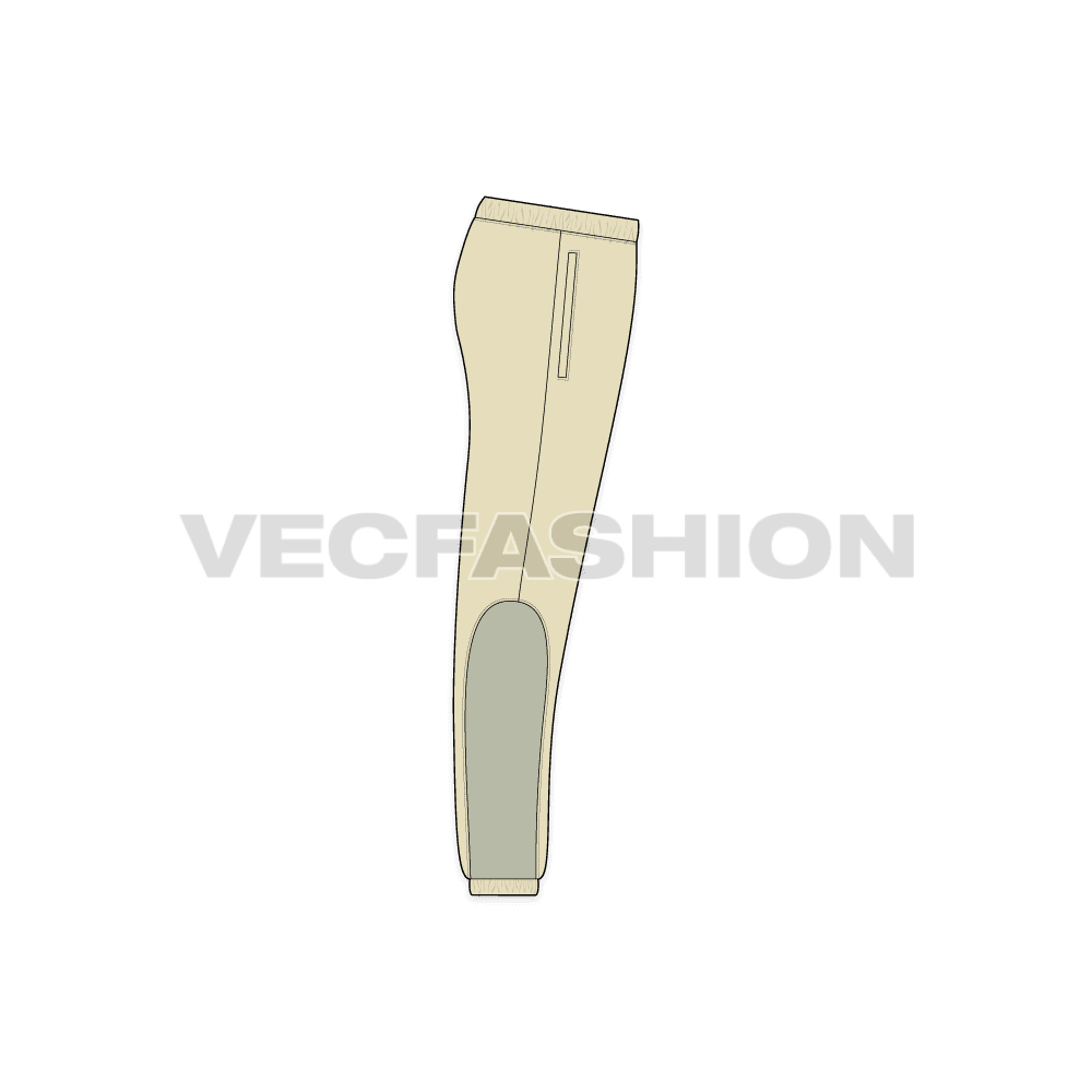 Mens panelled linen pants flat sketch, side view