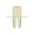 Mens panelled linen pants flat sketch, front view
