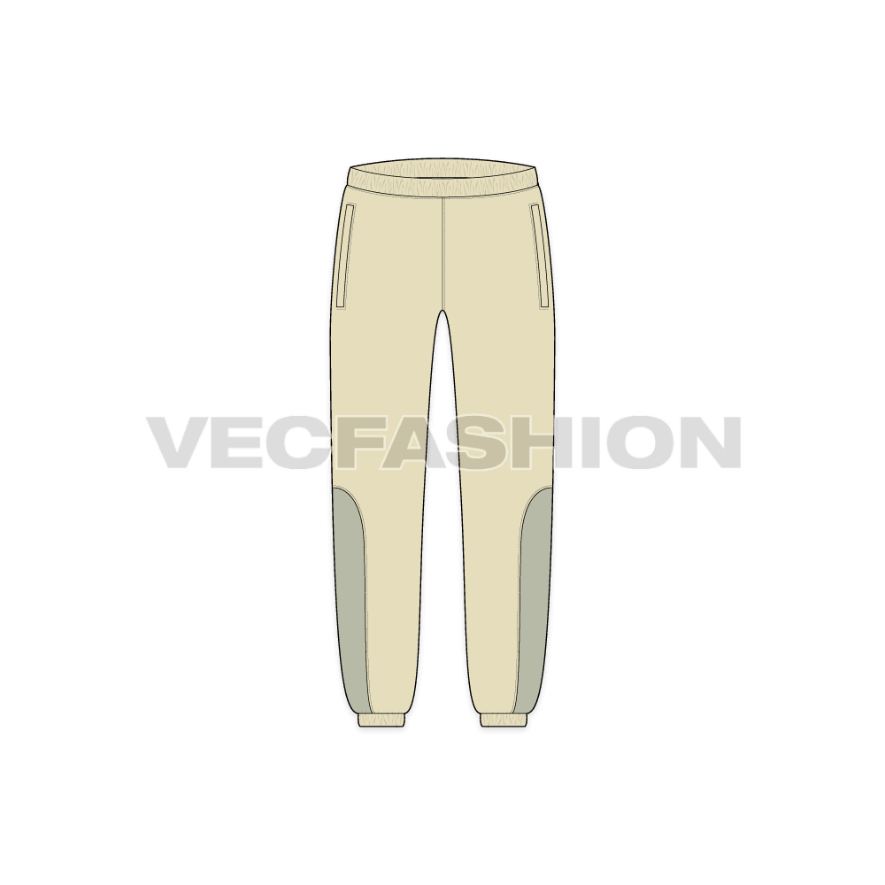 Mens panelled linen pants flat sketch, front view