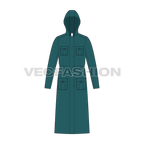 Mens Parka Coat flat sketch, front view
