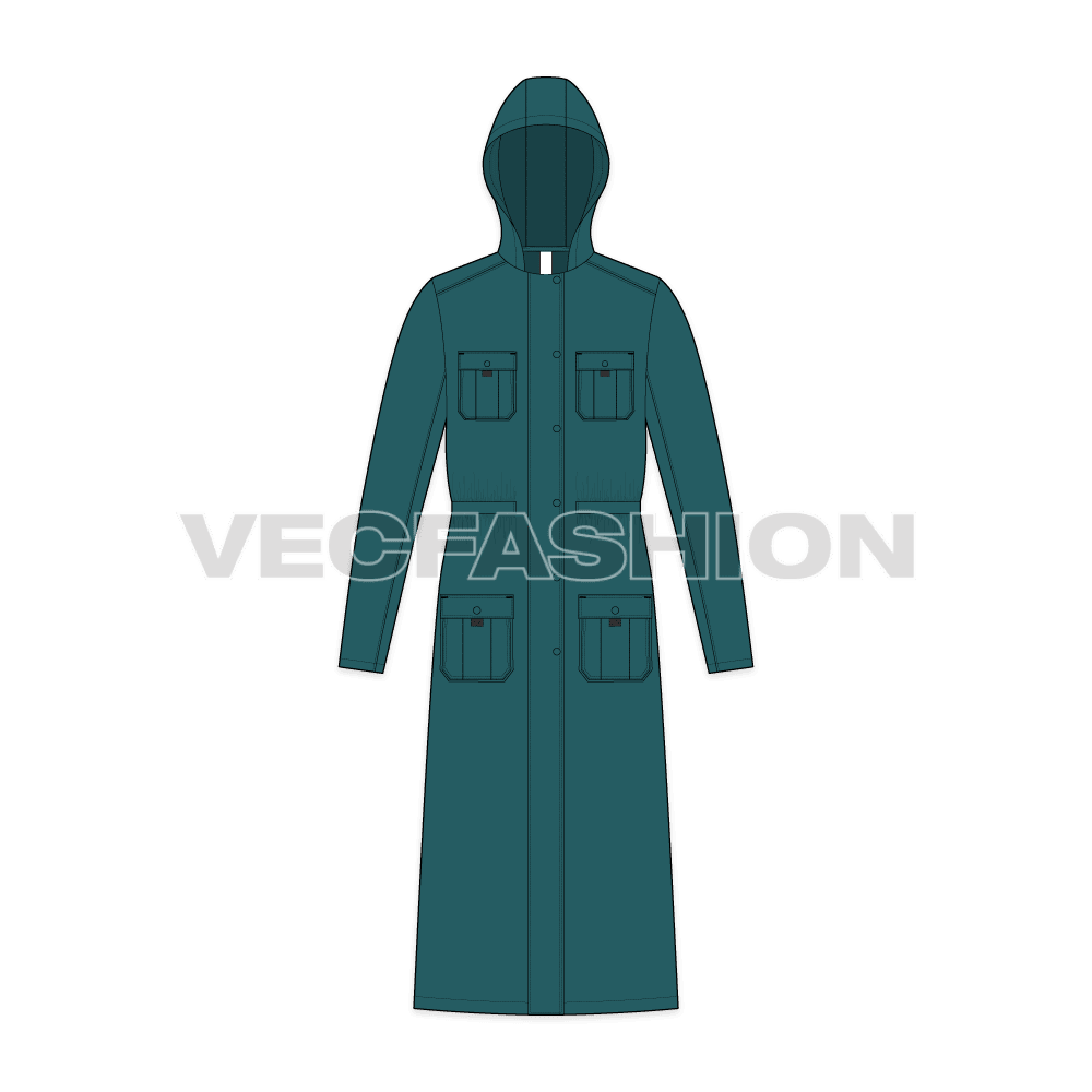 Mens Parka Coat flat sketch, front view