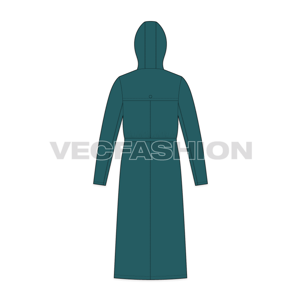 Mens Parka Coat flat sketch, back view