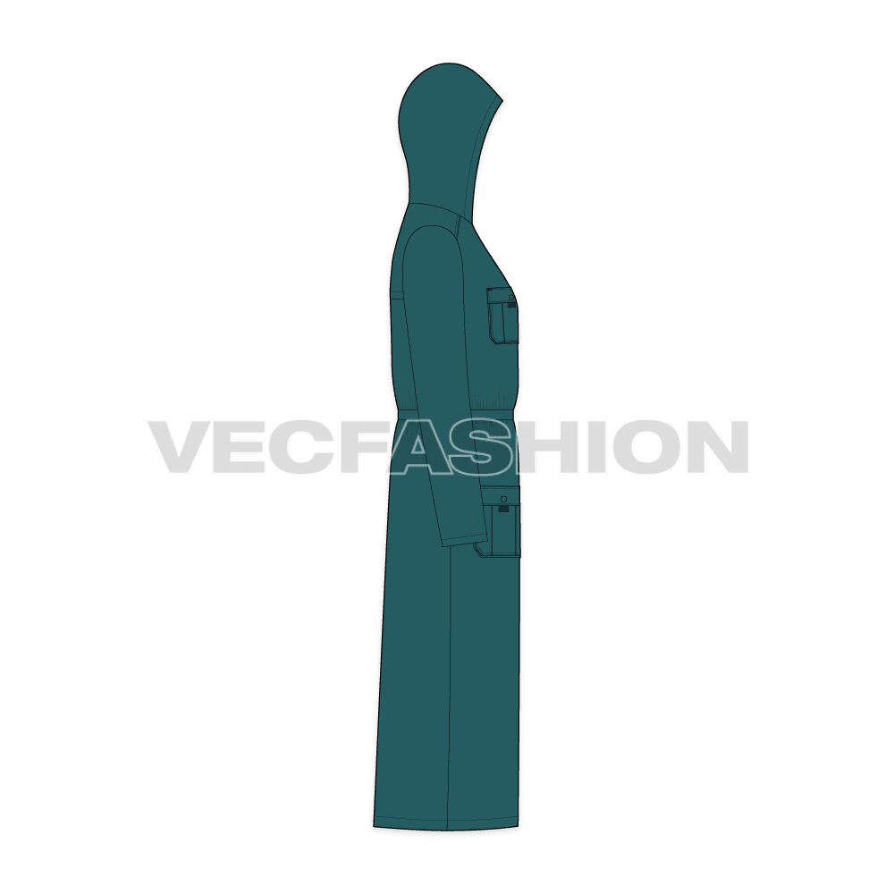 Mens Parka Coat flat sketch, side view