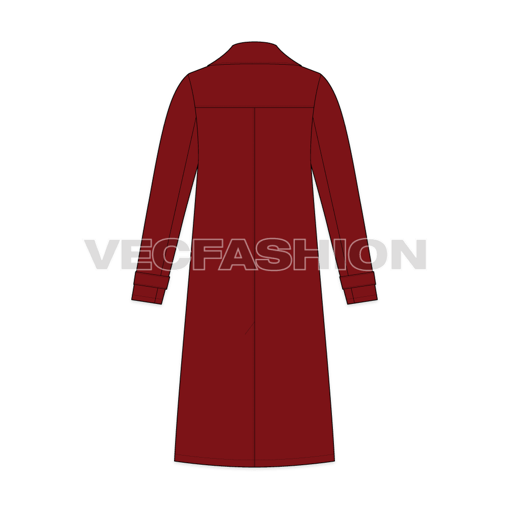 Mens Pea Coat Vector Sketch flat sketch, back view
