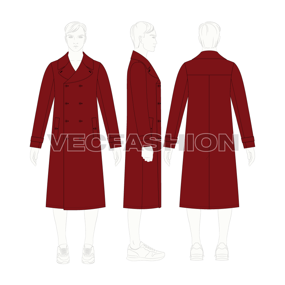 Mens Pea Coat Vector Sketch flat sketch, croqui sketch