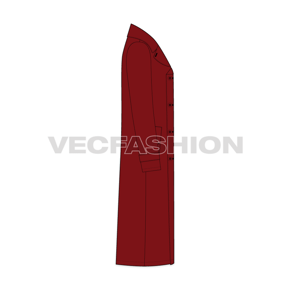 Mens Pea Coat Vector Sketch flat sketch, side view