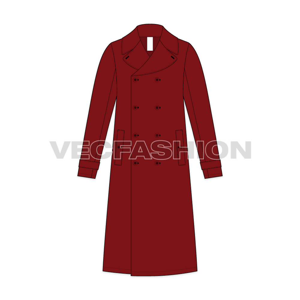 Mens Pea Coat Vector Sketch flat sketch, front view