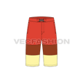 Mens pedal pushers board shorts flat sketch, front view