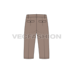 Mens pedal pushers cotton shorts flat sketch, back view