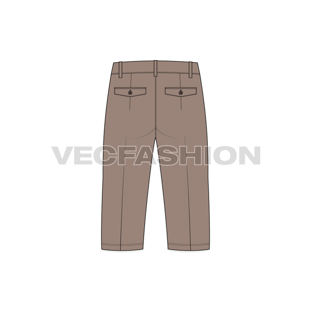 Mens pedal pushers cotton shorts flat sketch, back view