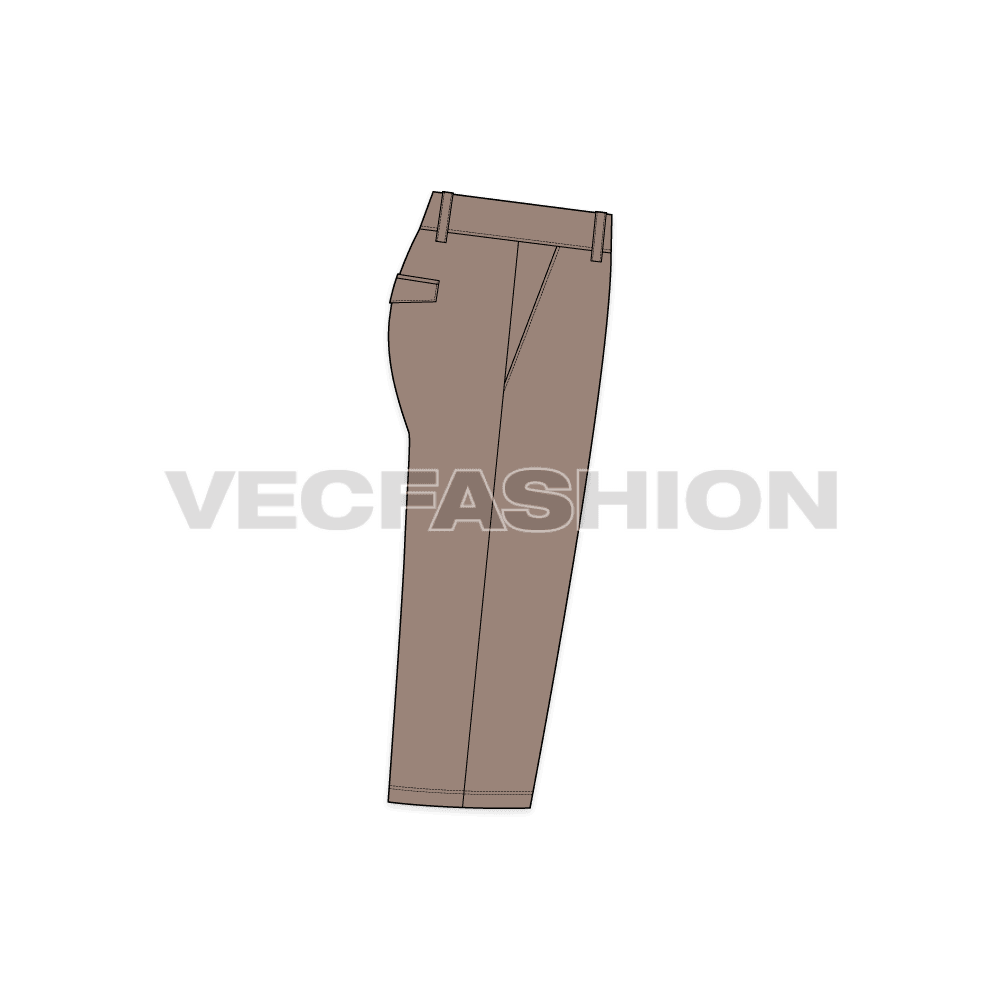 Mens pedal pushers cotton shorts flat sketch, side view