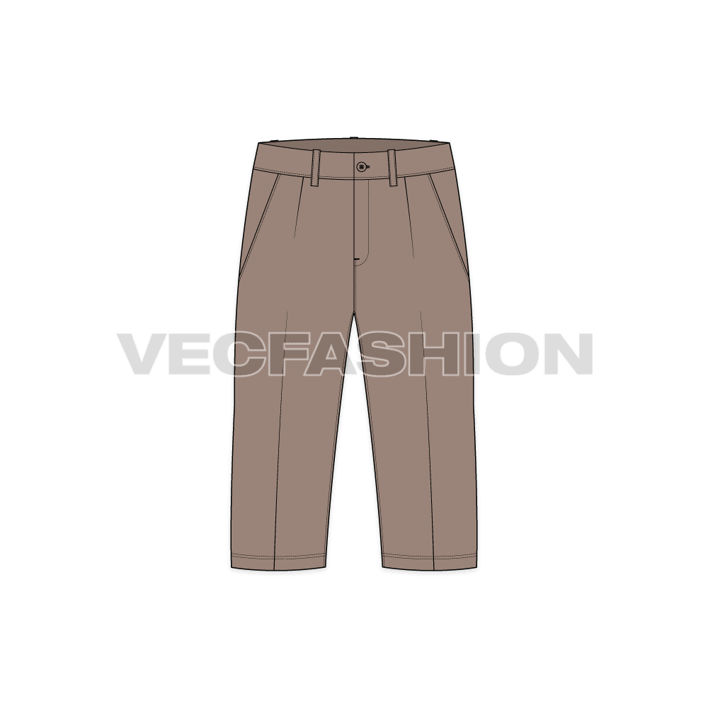 Mens pedal pushers cotton shorts flat sketch, front view