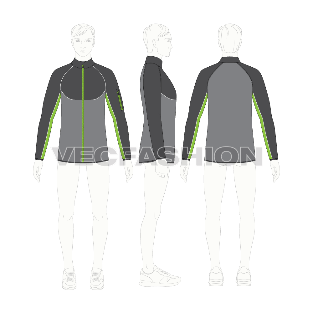 Mens Performance Sport Jacket flat sketch, croqui sketch