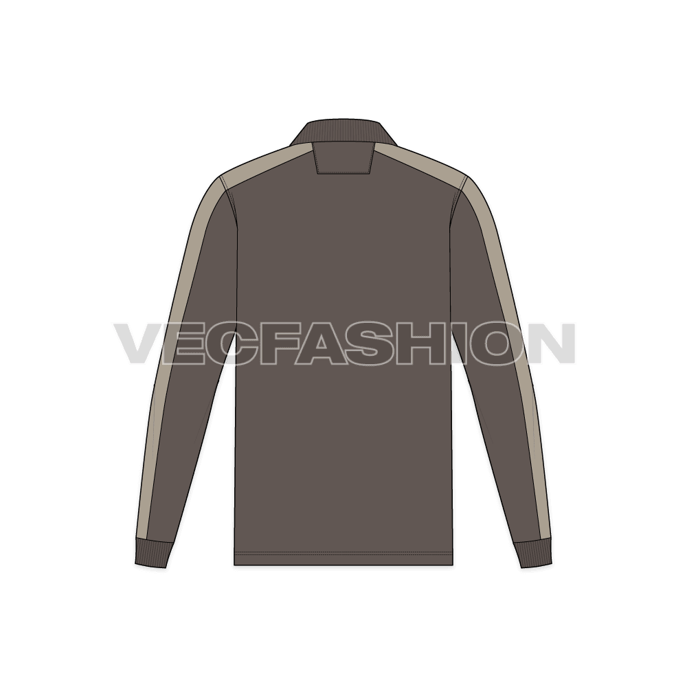 Mens pique polo shirt flat sketch, back view