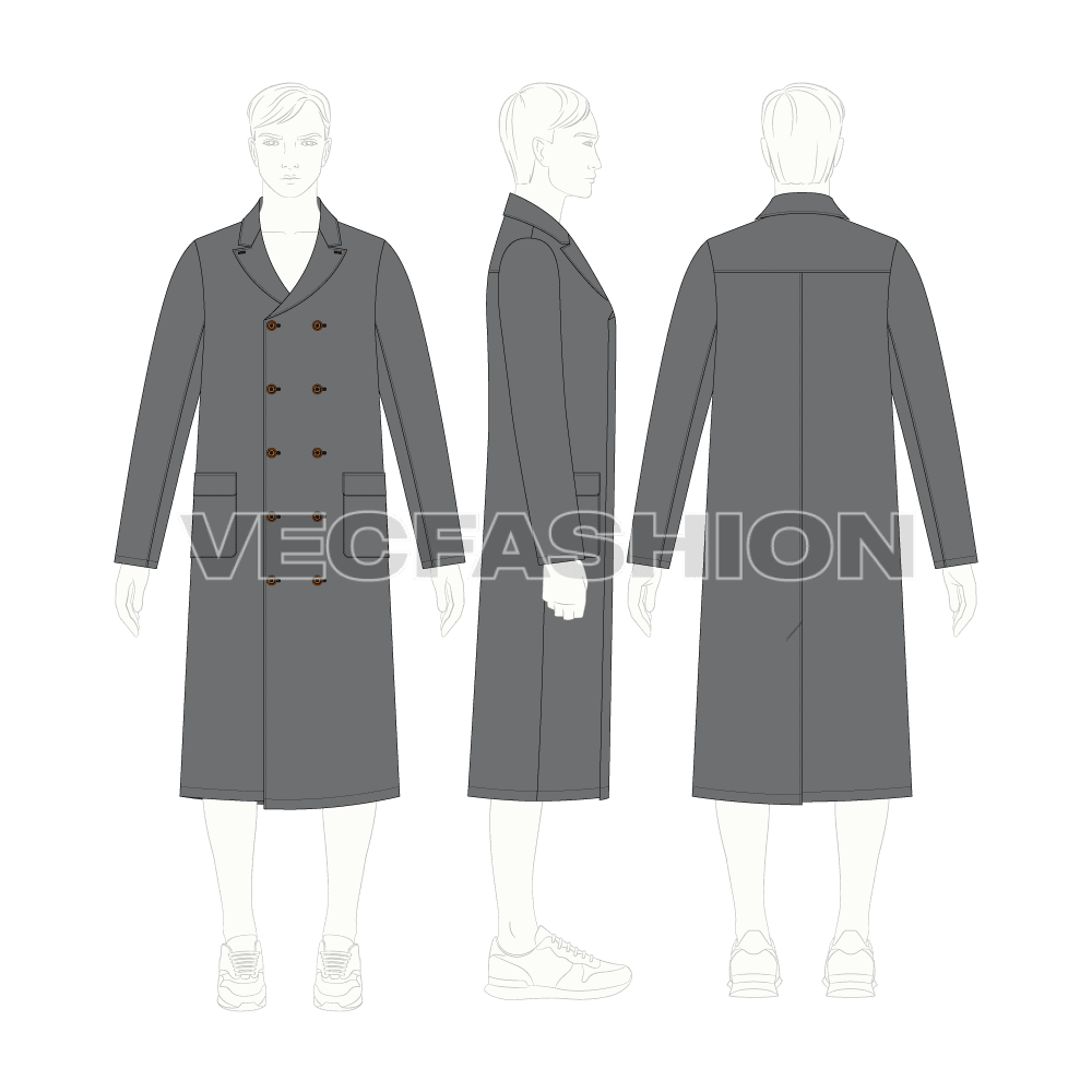 Mens Polo Coat Vector Sketch flat sketch, croqui sketch