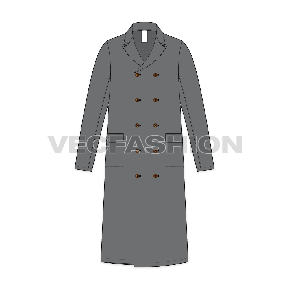Mens Polo Coat Vector Sketch flat sketch, front view