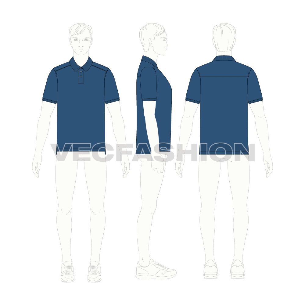 Mens polo neck shirt flat sketch, croqui sketch