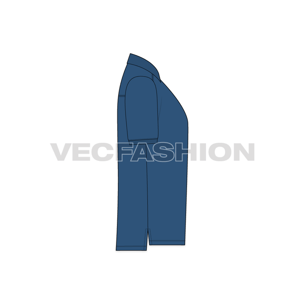 Mens polo neck shirt flat sketch, side view
