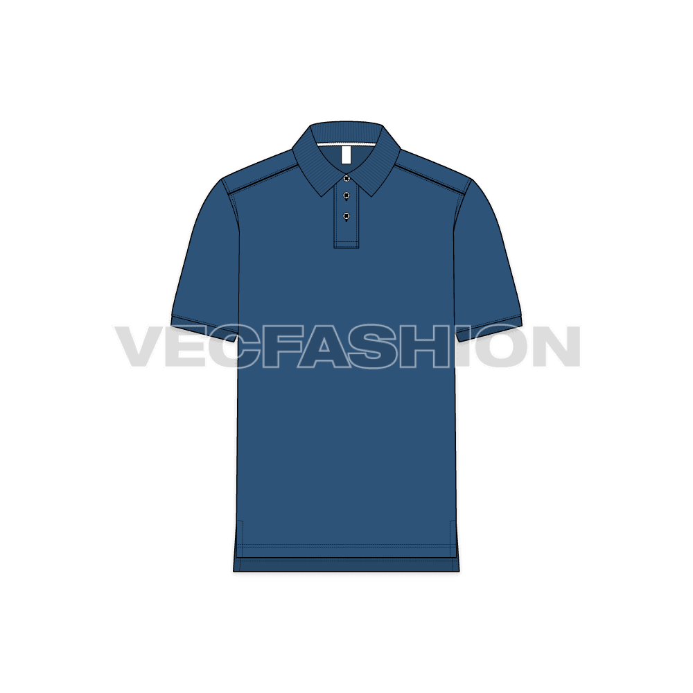 Mens polo neck shirt flat sketch, front view