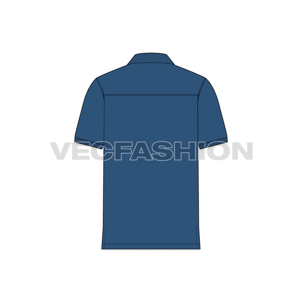 Mens polo neck shirt flat sketch, back view