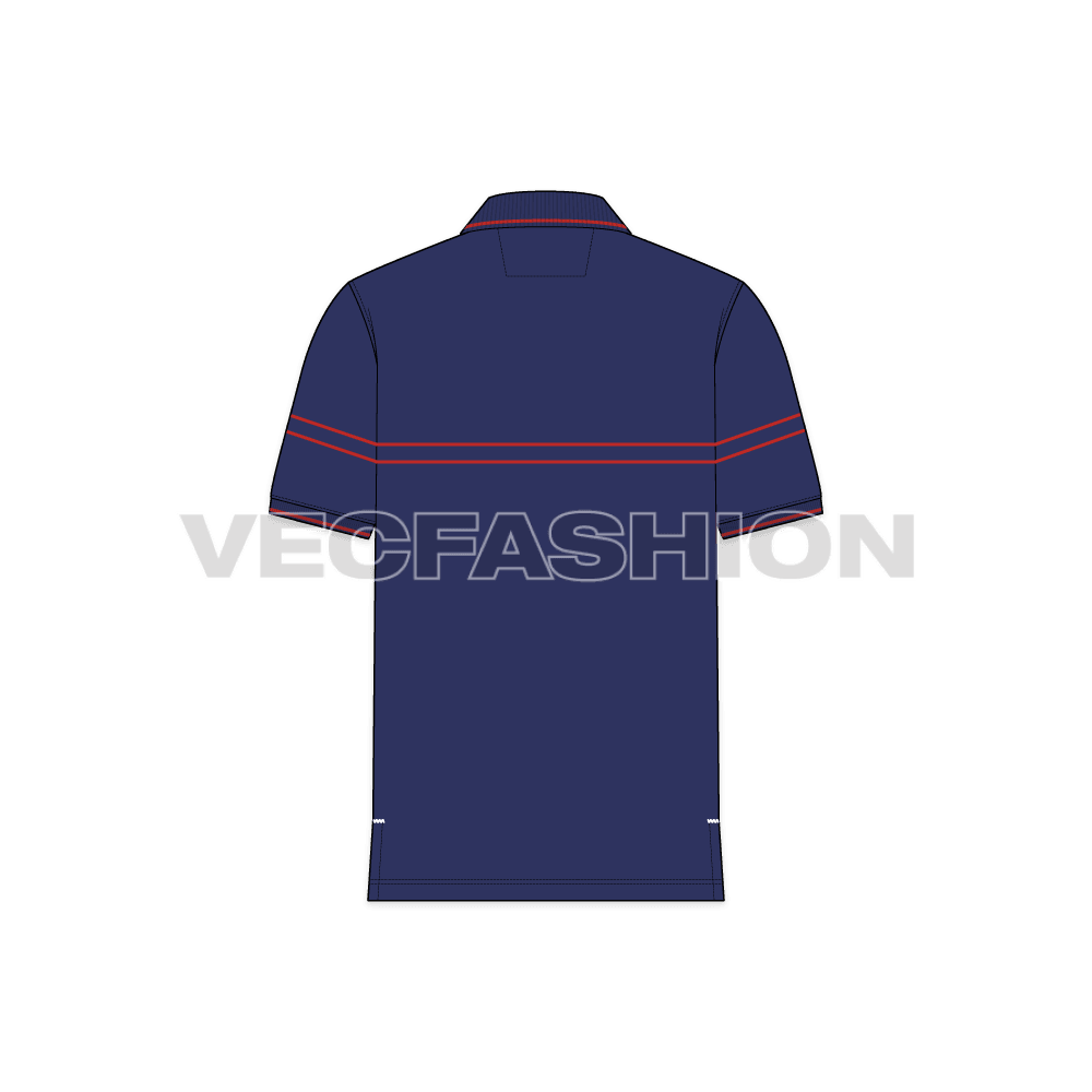 Mens polo neck t-shirt flat sketch, back view