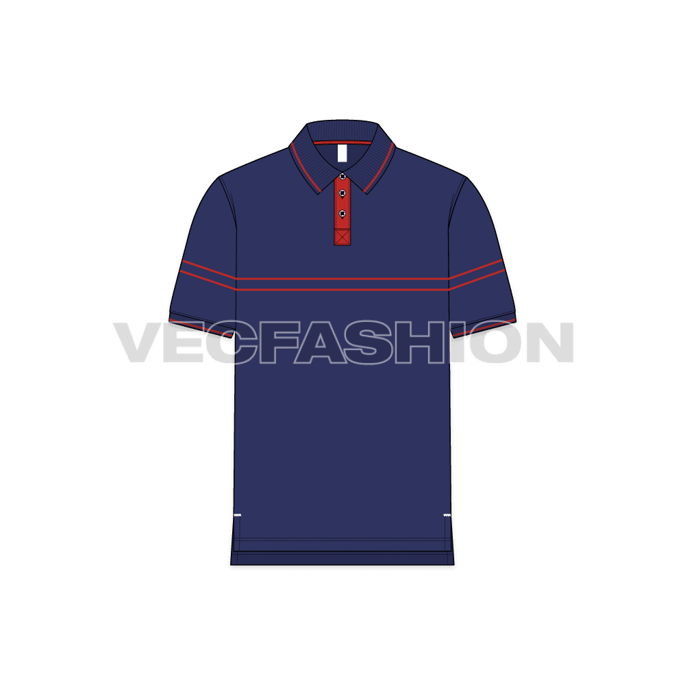 Mens polo neck t-shirt flat sketch, front view