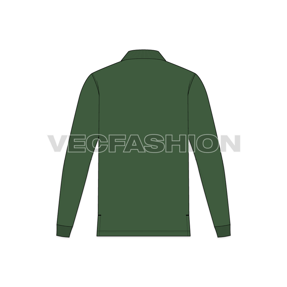 Mens polo shirt with extended back flat sketch, back view