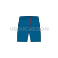 Mens polyester sport shorts flat sketch, front view