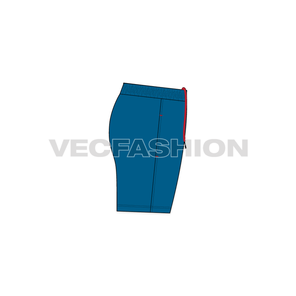 Mens polyester sport shorts flat sketch, side view