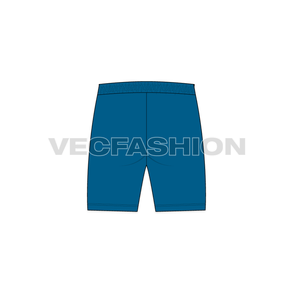 Mens polyester sport shorts flat sketch, back view
