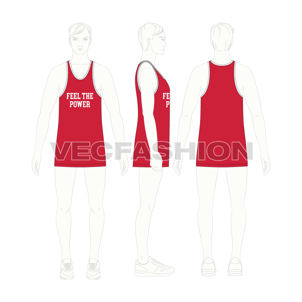 Mens pro gym tank flat sketch, croqui sketch