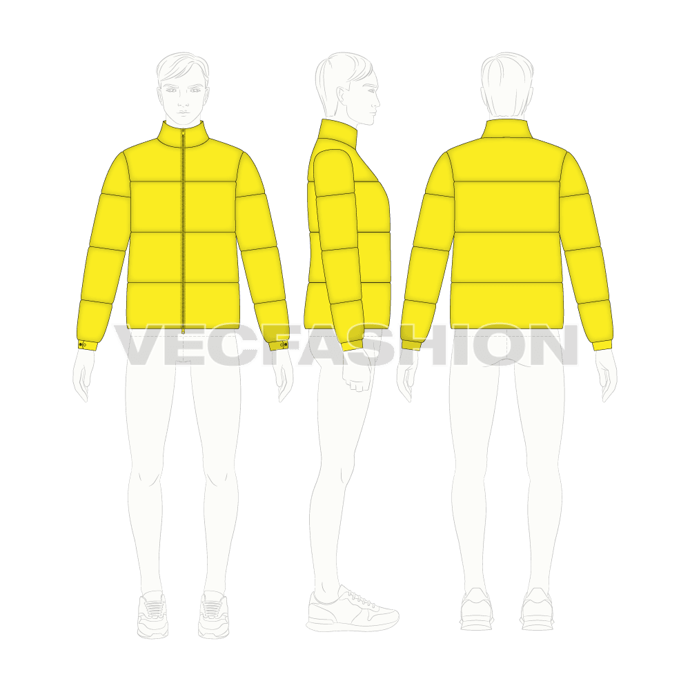 Mens Puffer Climbing Jacket flat sketch, croqui sketch