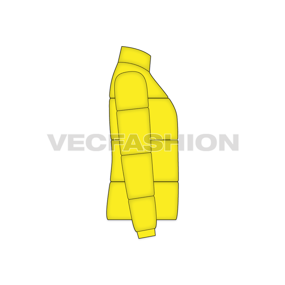 Mens Puffer Climbing Jacket flat sketch, side view