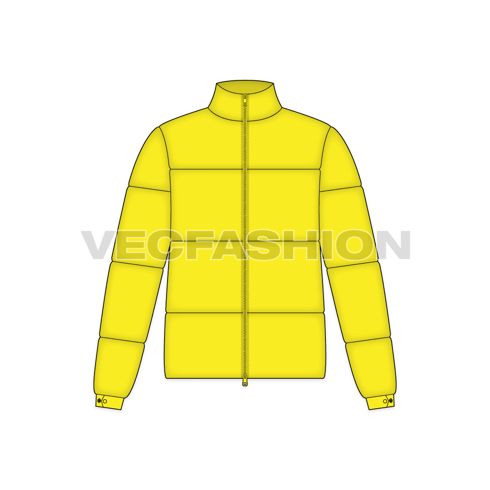 Mens Puffer Climbing Jacket flat sketch, front view
