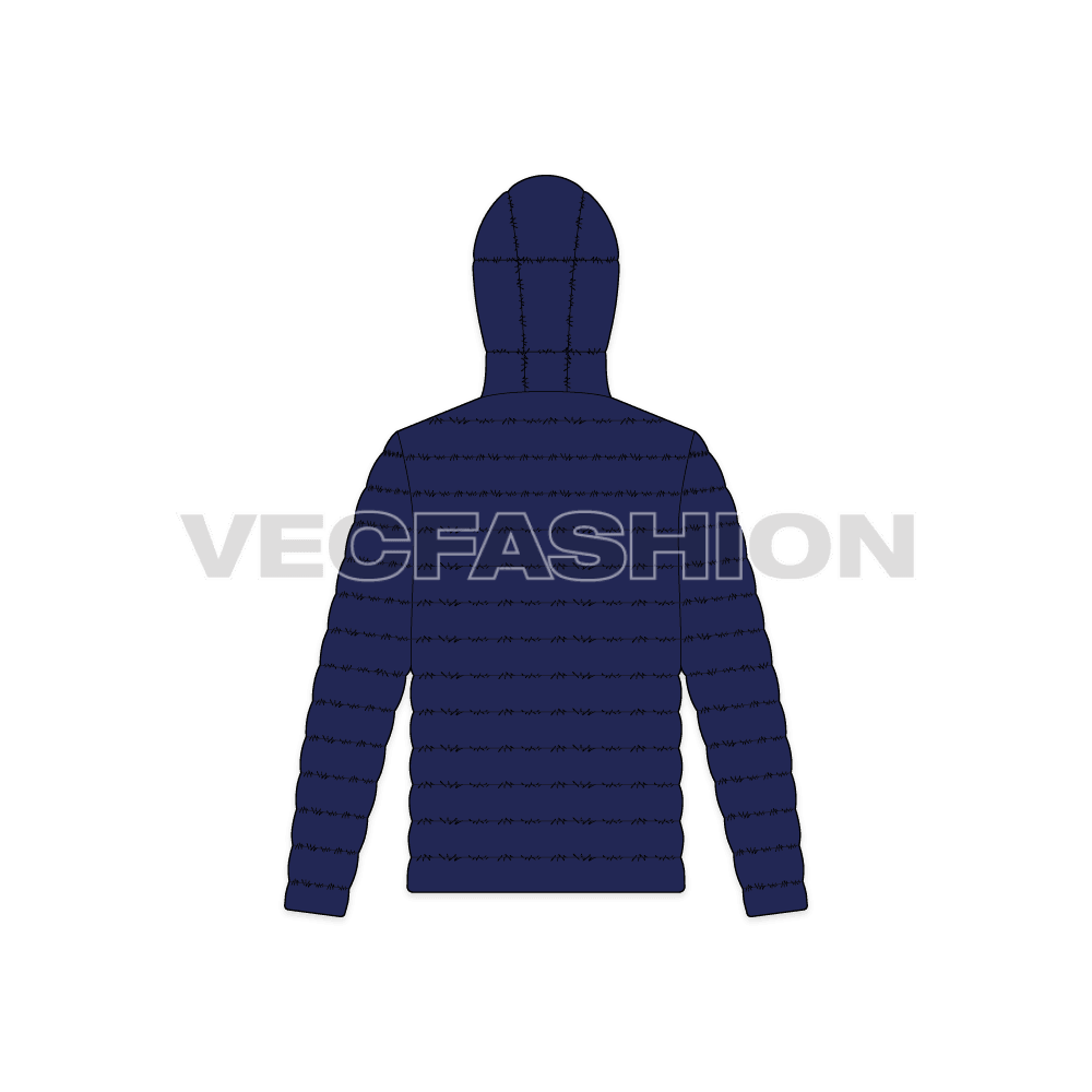 Mens Puffer Coat flat sketch, back view