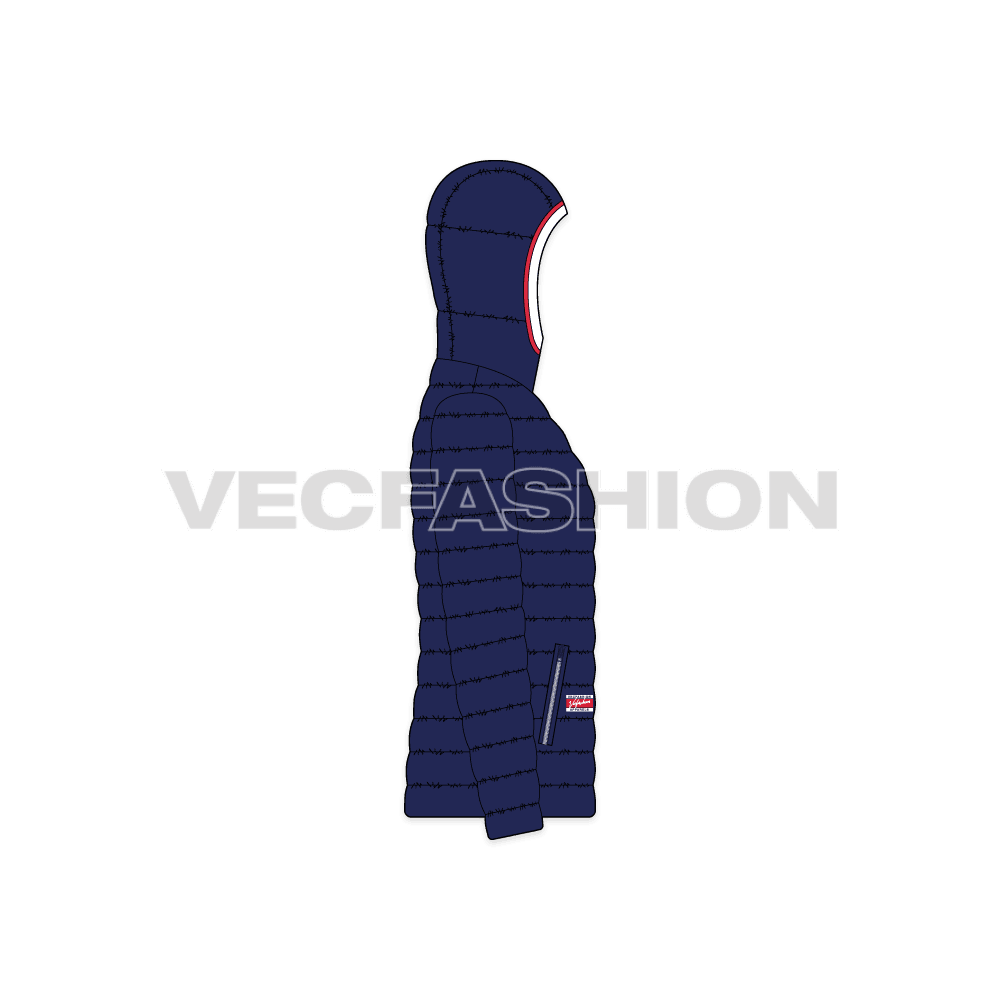 Mens Puffer Coat flat sketch, side view
