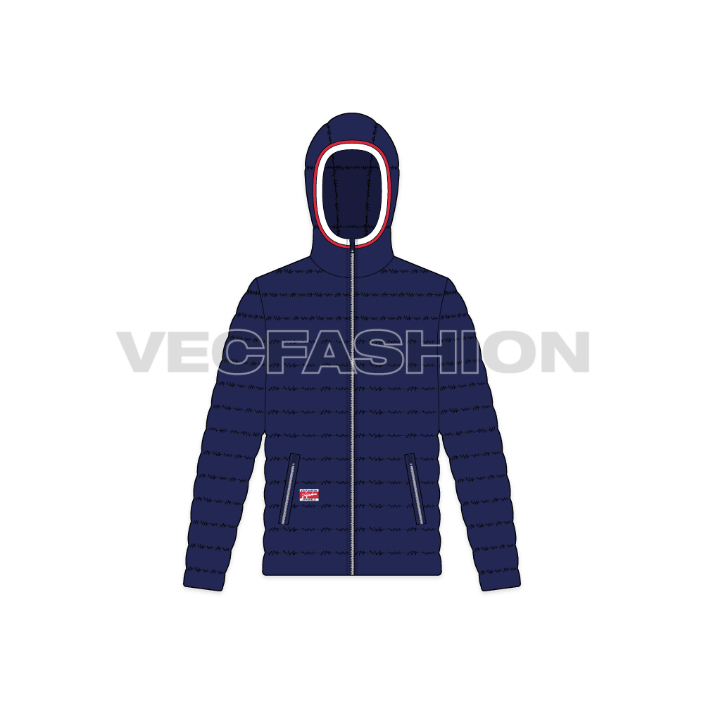 Mens Puffer Coat flat sketch, front view