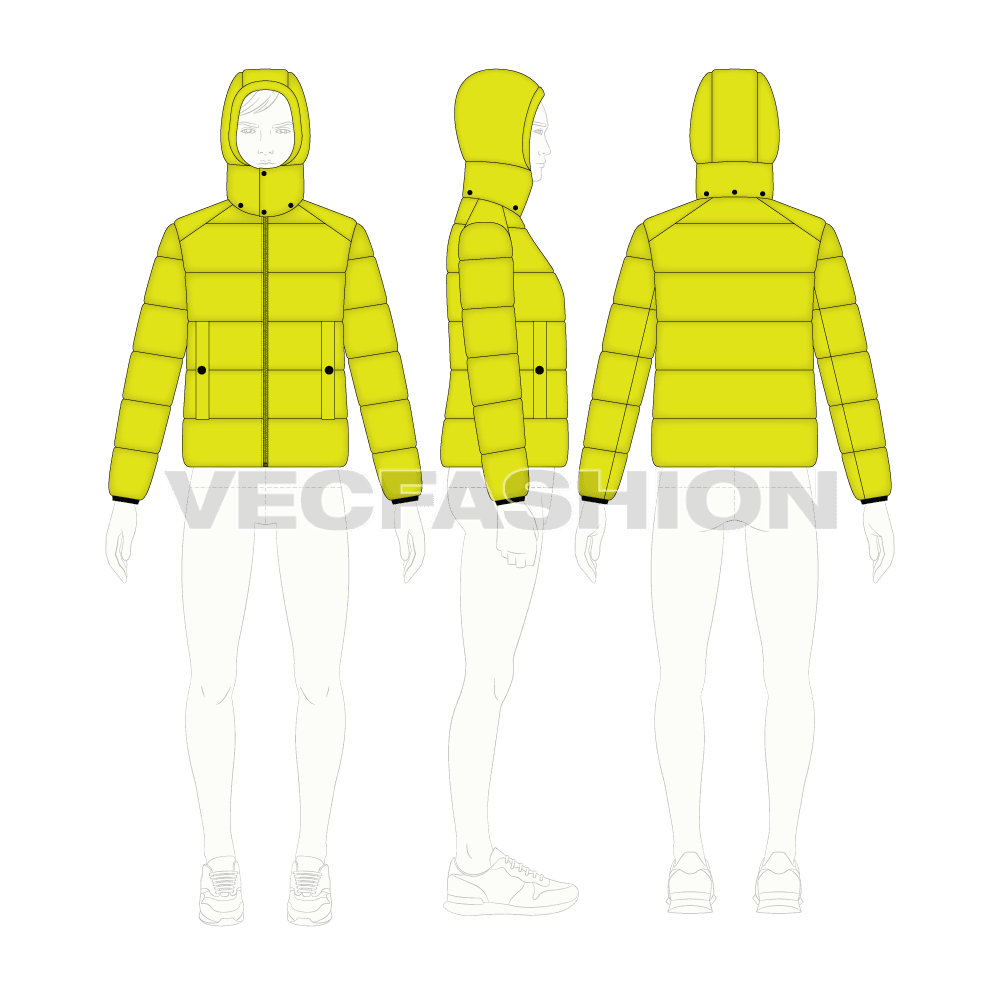 Mens Puffer Jacket flat sketch, croqui sketch