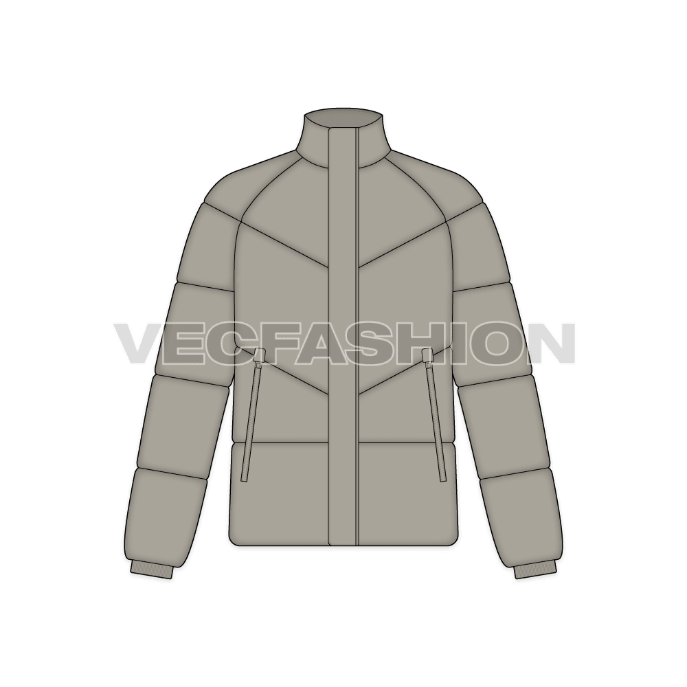 Best Puffer Jacket Mens flat sketch, front view