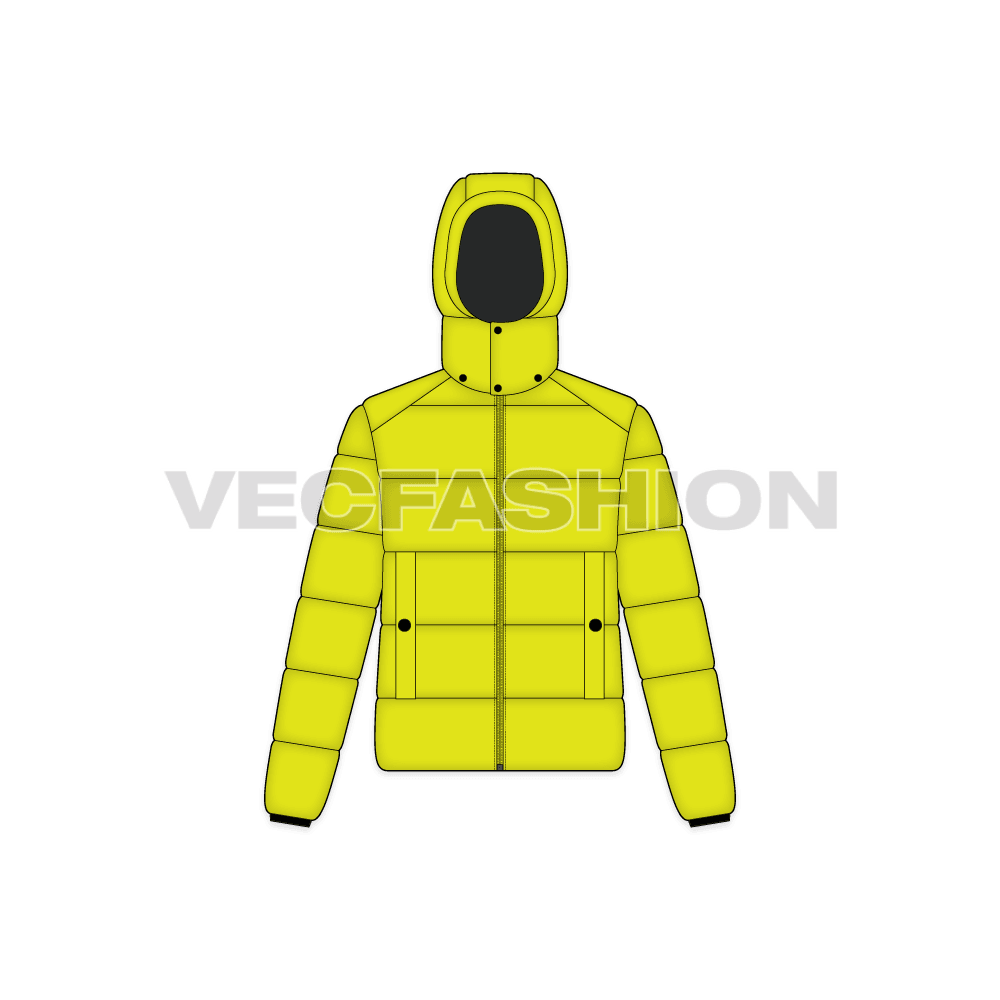 Mens Puffer Jacket flat sketch, front view