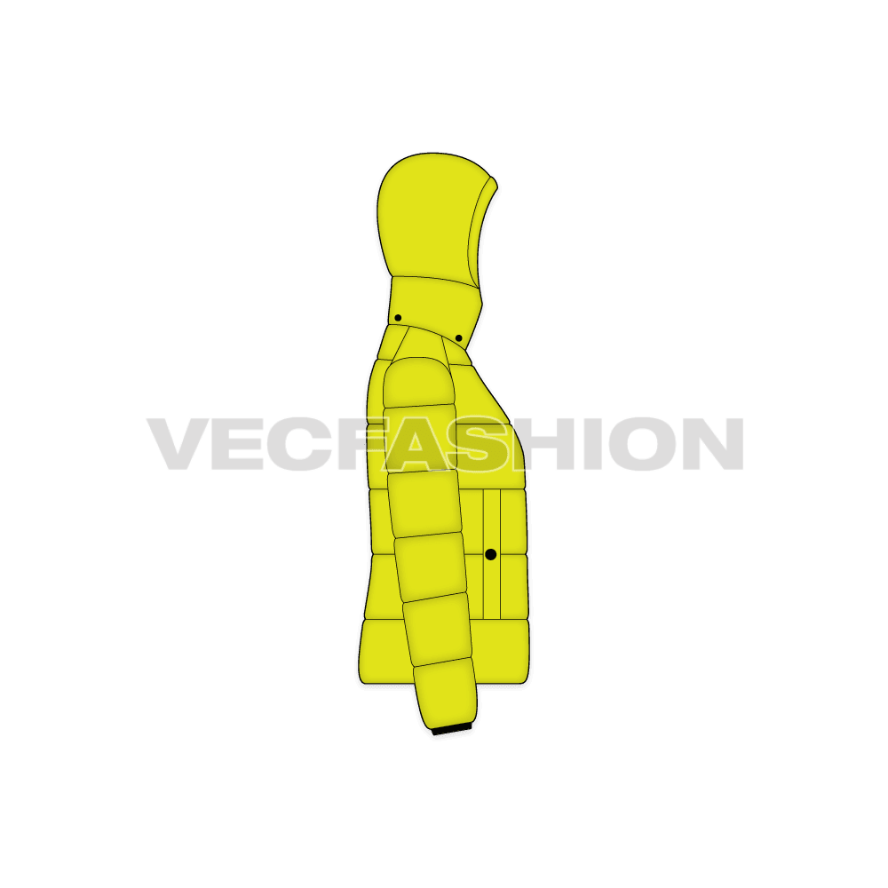 Mens Puffer Jacket flat sketch, side view