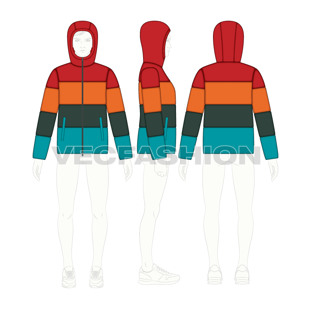 Mens Puffer Jacket flat sketch, croqui sketch
