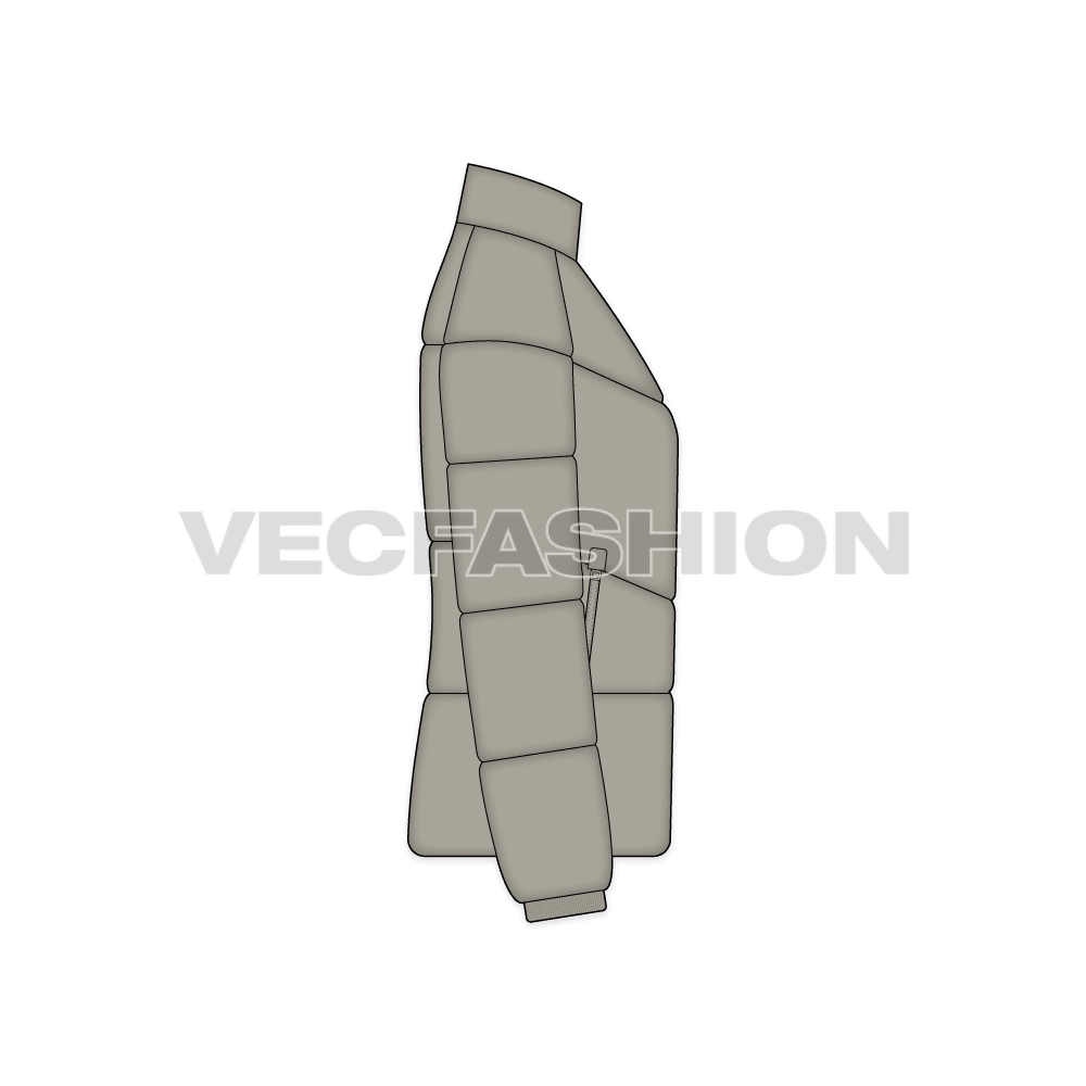 Best Puffer Jacket Mens flat sketch, side view