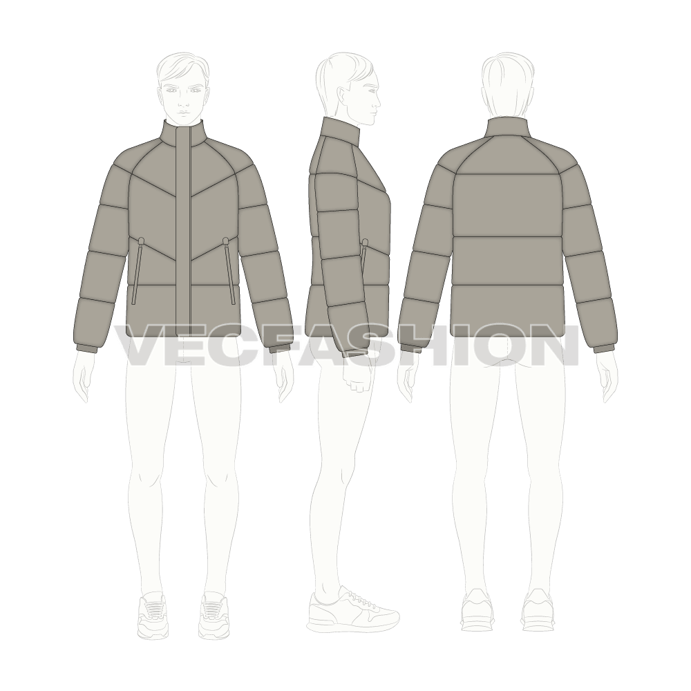 Best Puffer Jacket Mens flat sketch, croqui sketch