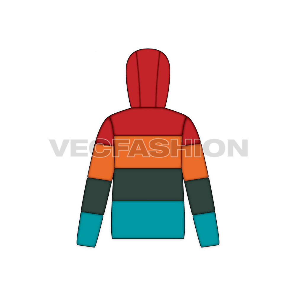 Mens Puffer Jacket flat sketch, back view