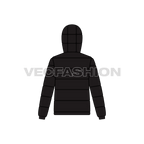 Mens Puffer Jacket with Detachable Hood flat sketch, back view