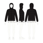 Mens Puffer Jacket with Detachable Hood flat sketch, croqui sketch